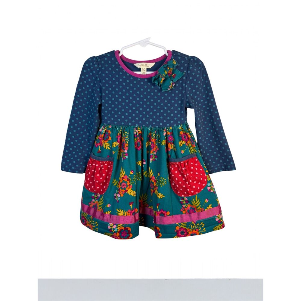 Matilda Jane Dress Blue Green Floral with Red Pockets Style 28035D Size 2